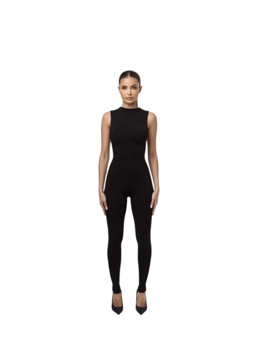 Naked Wardrobe Black Sleeveless Fitted Jumpsuit w/ Zipper